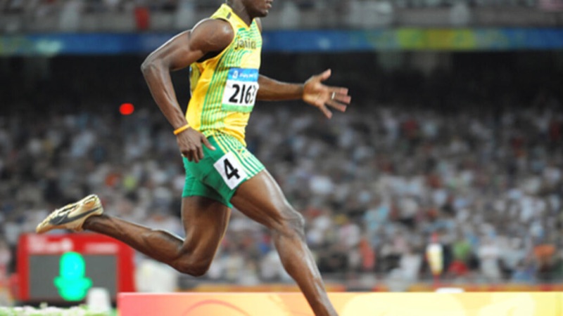 Usain Bolt sprinting at the 2008 Beijing Olympics